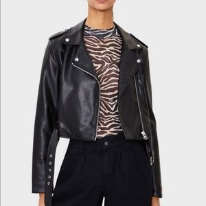 Cropped Faux Leather Biker Jacket
